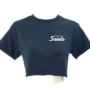 NEW ORLEANS SAINTS Double Script Retro Logo BLACK Crop Top Football Jersey Tee